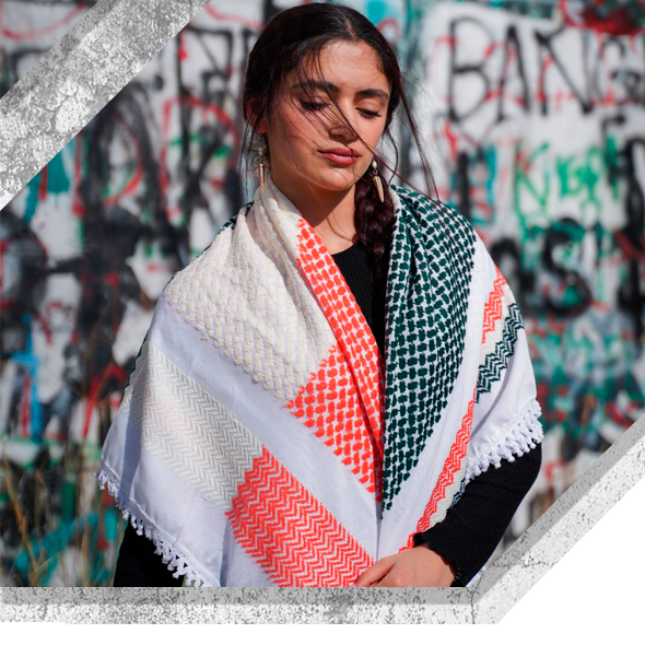 Kufiya Blanca, Roja y Verde Producto de alta calidad, 60% algodón. Hecho en Nablus, Palestina.